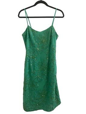 Lilly Pulitzer Vega Dress Green Silk Sequin Embroidered Size 4